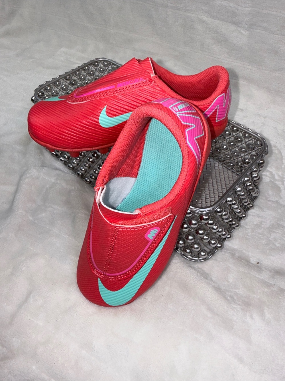 Nike Jr Mercurial Vapor 16 Club Cleats Ember Glow Pink Teal Sz 11C FQ8290-800 - Picture 15 of 15